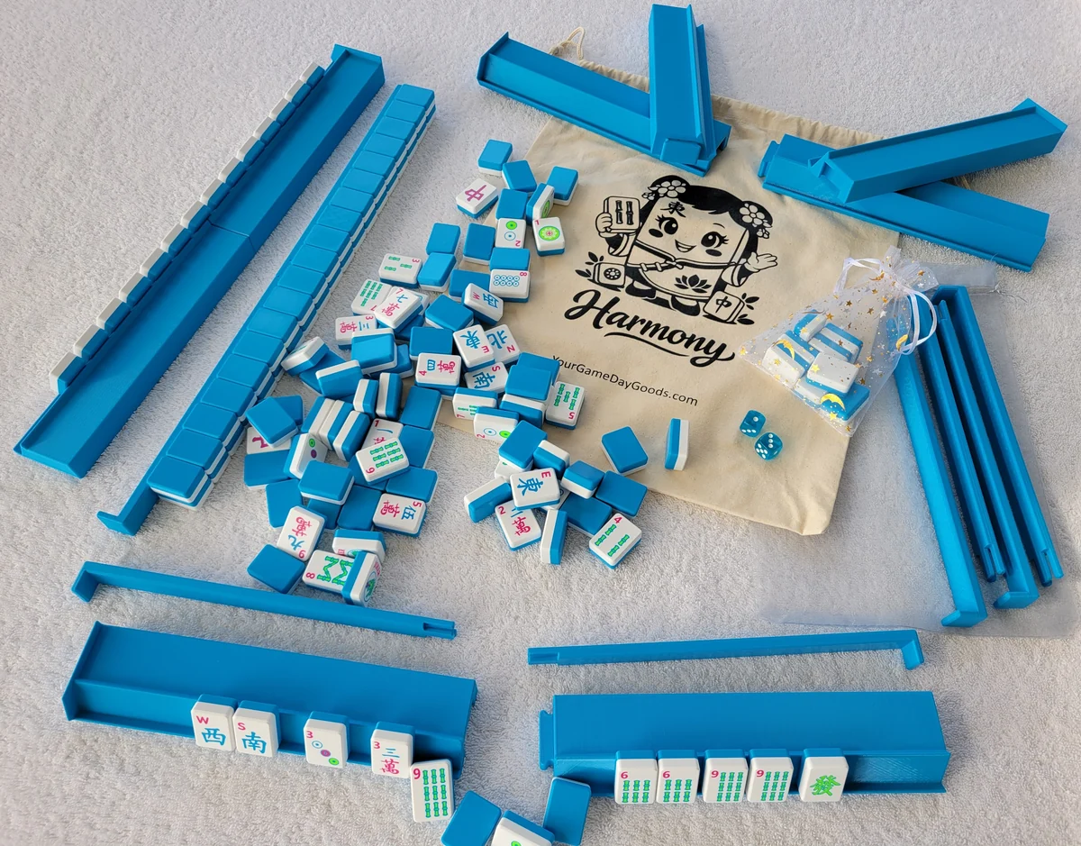 Harmony 3D Printed Full Size Mah Jongg Travel Set - Cyan