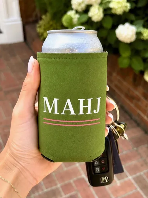 Preppy Pink and Green Mahjong Koozies