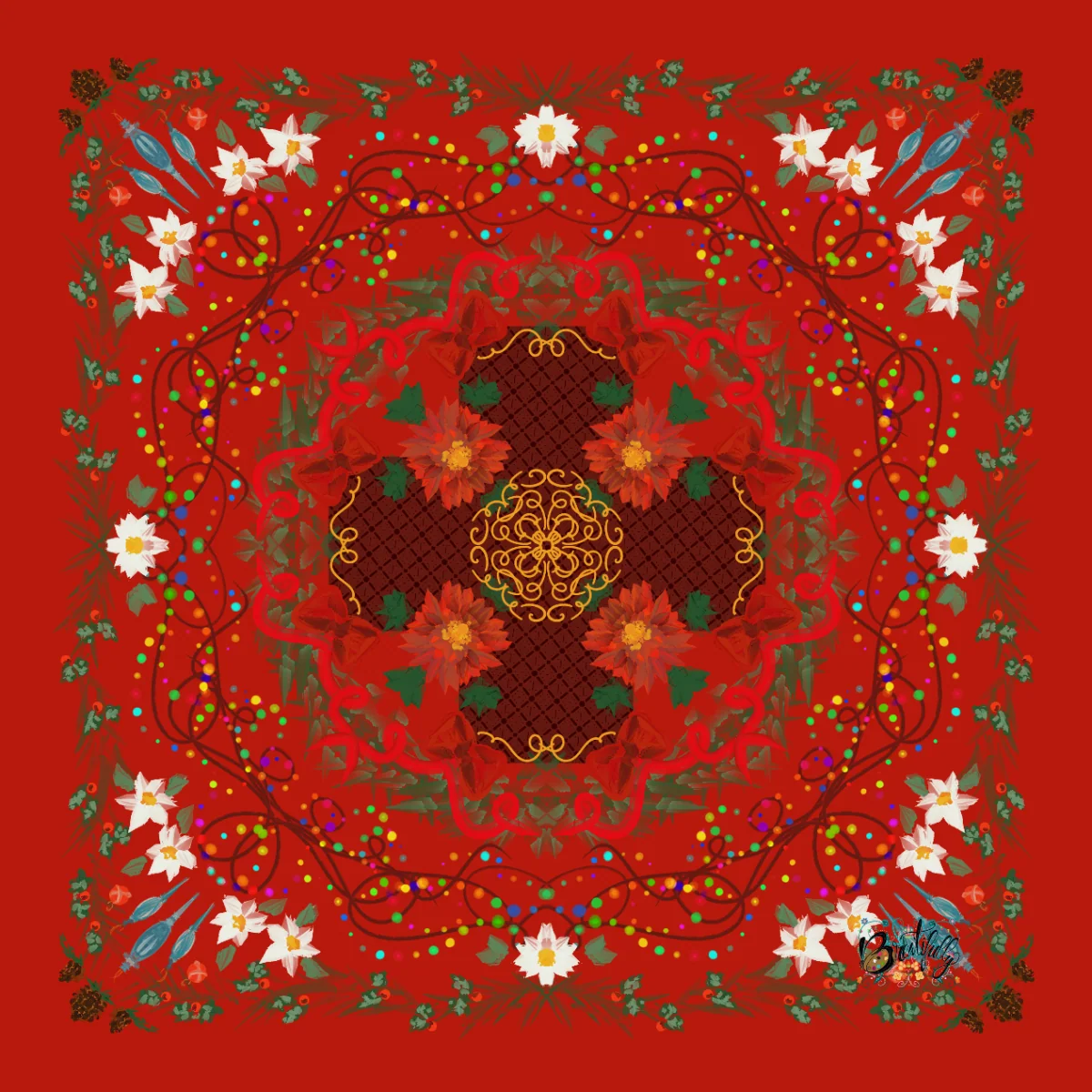 Christmas Poinsettias On Red