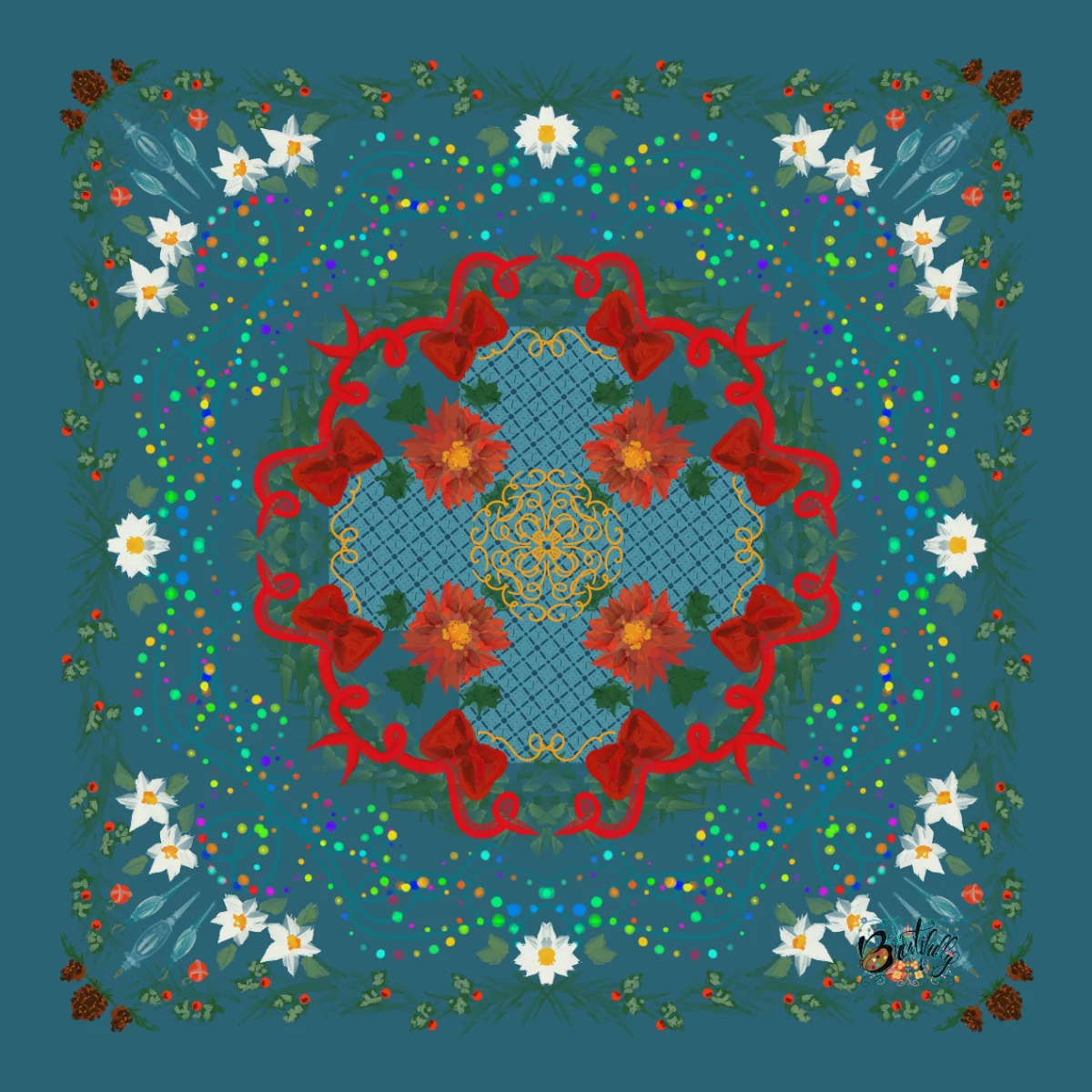 Christmas Poinsettias On Blue