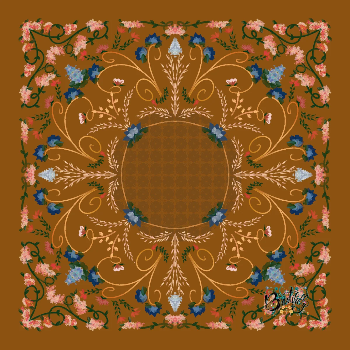 Folk Art Floral On Gold