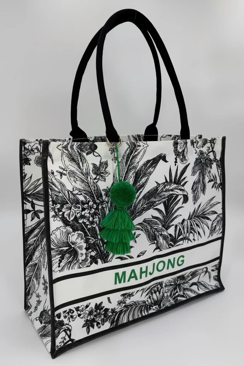 May Mahjong Print Tote Bag - Green Print